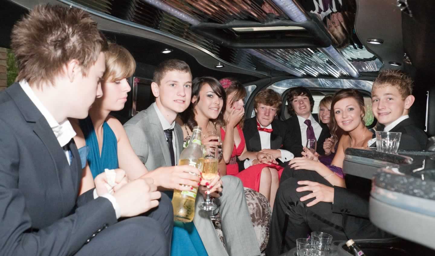 kids in a prom limo having fun