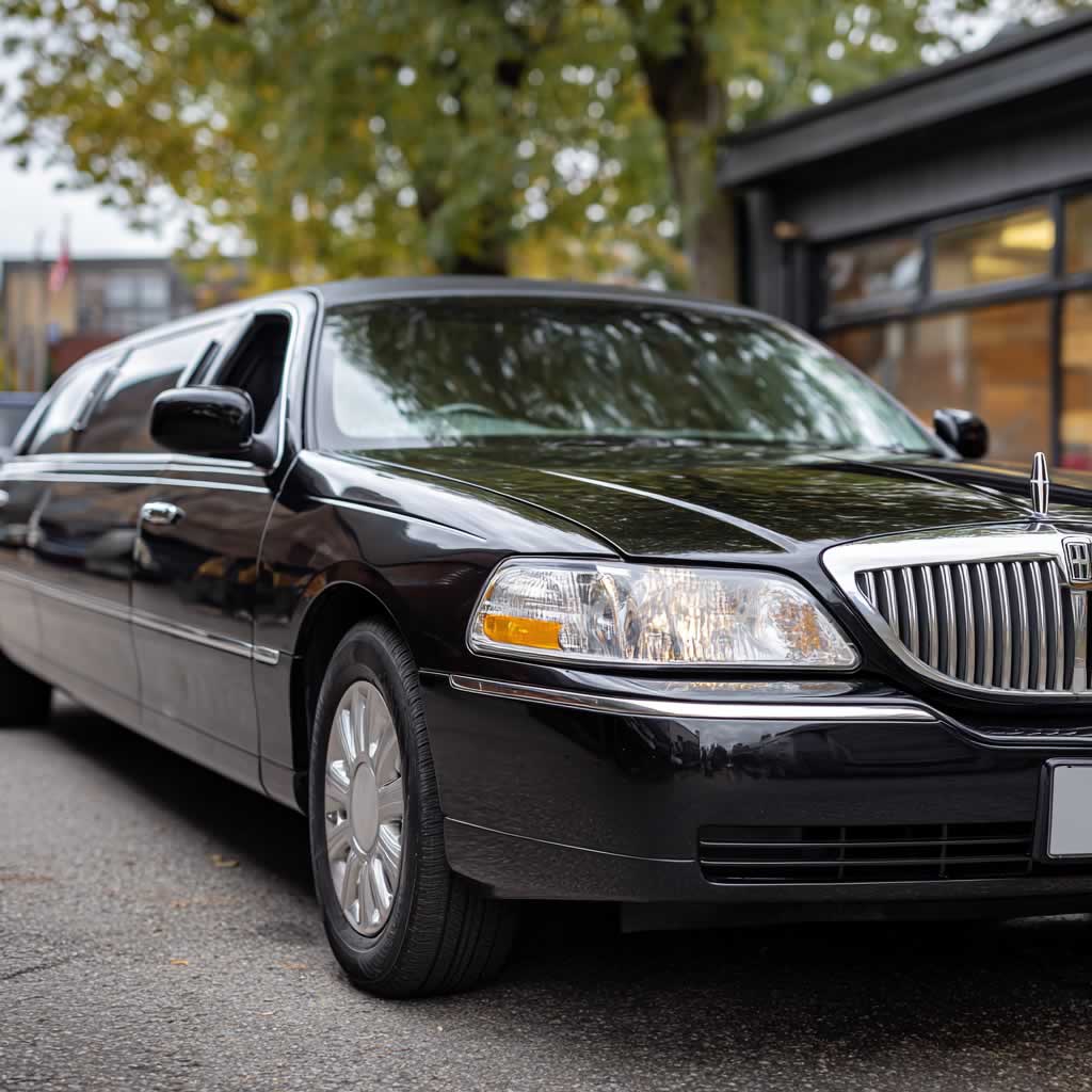 black Lincoln Town Car limo front end