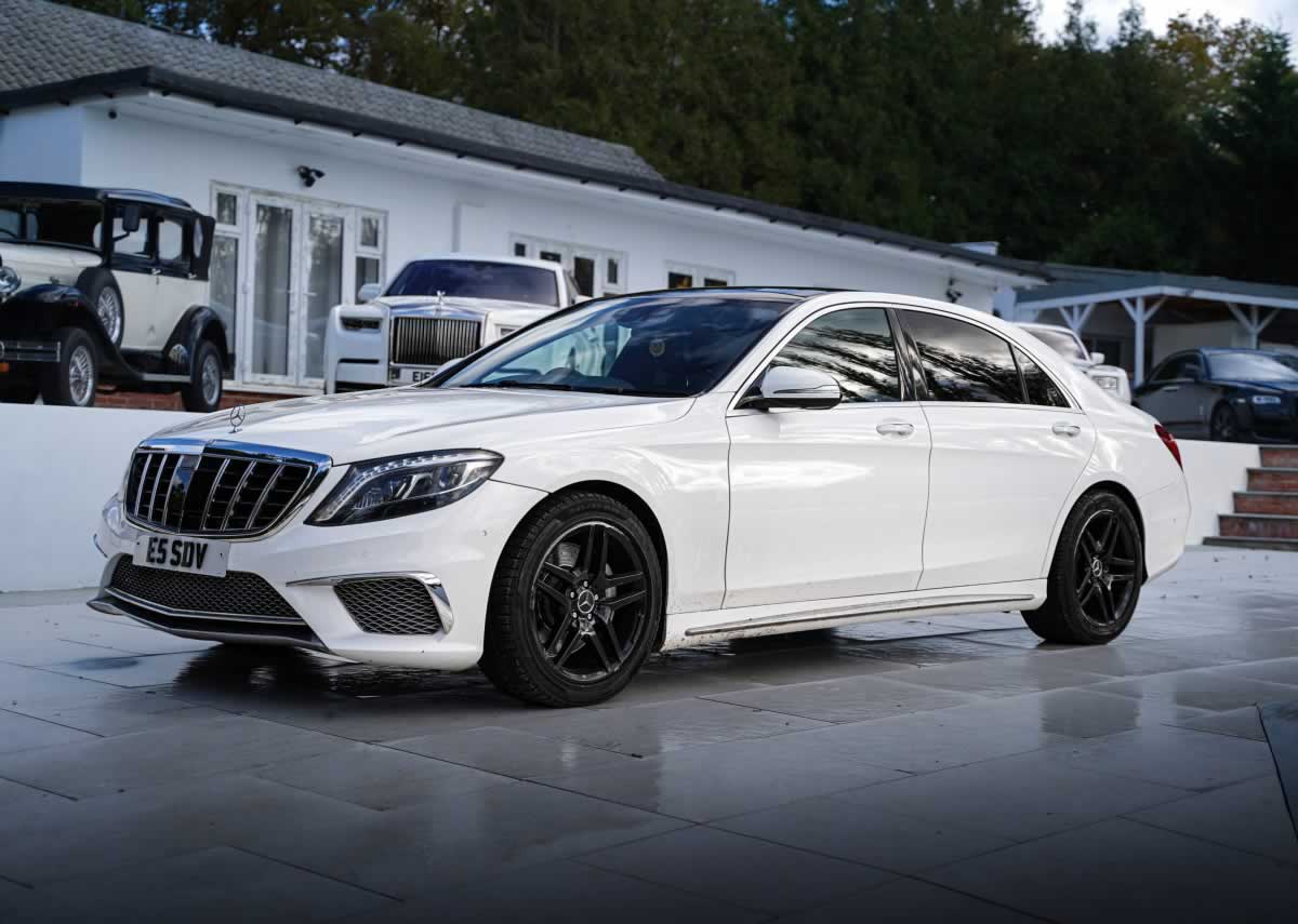 Mercedes S-Class in white exxterior