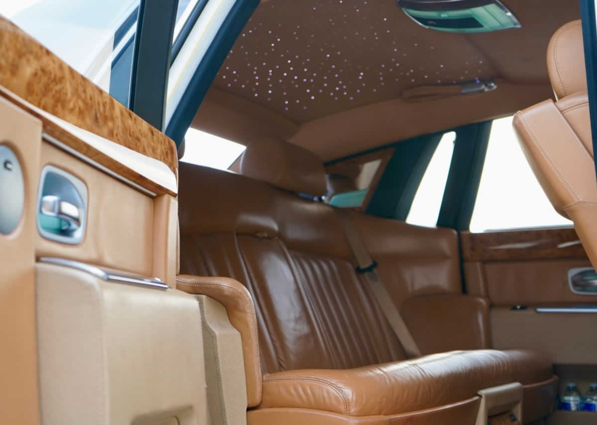 White Rolls-Royce Phantom Series I interior tan leather interior and starlite headliner