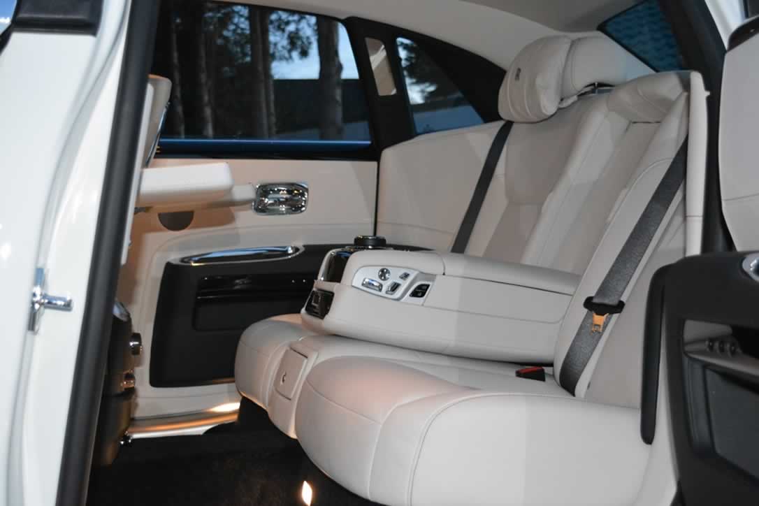 White Rolls-Royce Ghost interior rear seating