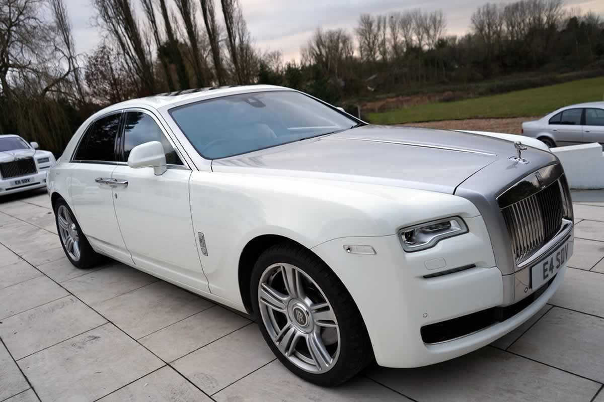 White Rolls-Royce Ghost with satin bonnet